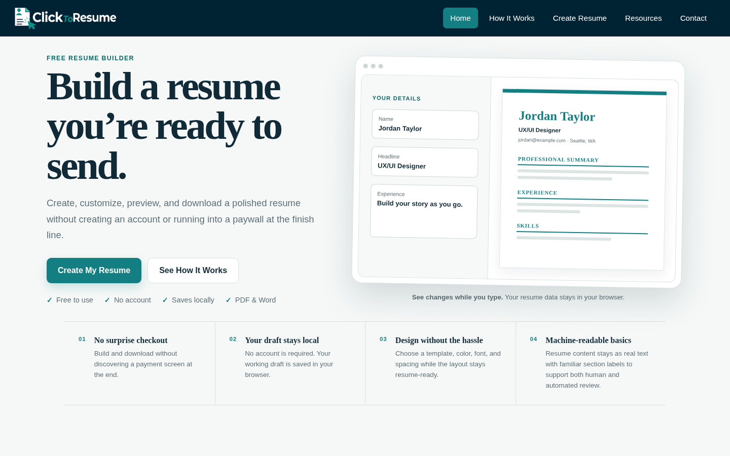 ClickToResume live resume builder website